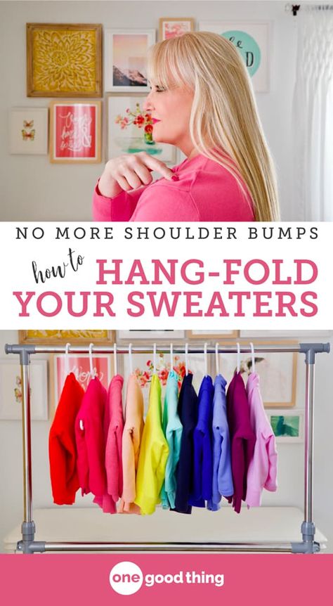 Hoodie Storage Ideas Spaces, How To Hang Shirts To Save Space, How To Hang Tee Shirts In Closet, How To Hang Sweatshirts, Hanging T Shirts In Closet, How To Hang Hoodies On Hangers, How To Hang Hoodies, How To Hang Cardigans On A Hanger, How To Hang Hoodies In Closet