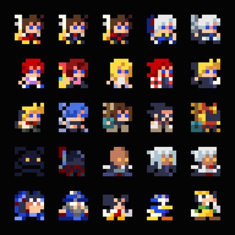 Kingdom Hearts Pixel Art. Credits To u/suitNtie22 on Reddit Kingdom Hearts Pixel Art, Hearts Pixel Art, Minecraft Kingdom, Kingdom Hearts Characters, Kingdom Hearts Art, Melty Beads, Pixel Pattern, Square Enix, Minecraft Designs