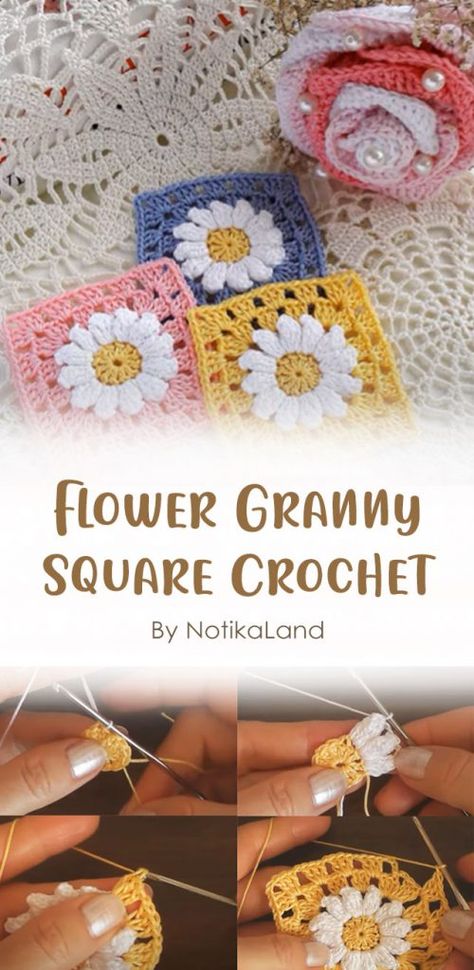 7 Inspiration of Daisy Granny Square Crochet - Carolinamontoni.com Crochet Floral Square, Granny Square Earrings Free Pattern, Floral Granny Square Pattern, Granny Square With Flower Center, Floral Granny Square Crochet Pattern, Floral Granny Squares Free Pattern, Granny Square Hat Pattern Free, Flower Granny Square Pattern Free, Floral Granny Square Crochet