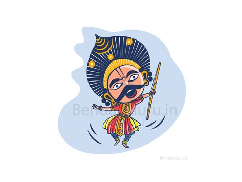 Yakshagana by Praveen Sidyal Kannada Rajyotsava Drawing, Gandaberunda Drawing, Yakshagana Drawing, Yakshagana Illustration, Yakshagana Painting, Karnataka Culture Illustration, Simple Sketch, Adobe Illustrator Tutorials, Sketches Easy