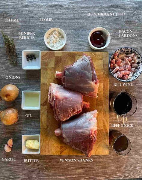 Slow Cooker Venison Shanks - Great British Recipes Venison Shank Slow Cooker, Venison Slow Cooker Recipes, Meat Processing Room Ideas, Venison Shank Recipe, Venison Shank, Venison Stew Crockpot, Slow Cooker Venison, Elk Recipes, Venison Stew