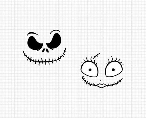 Jack Skeleton Drawing Easy, Oogie Boogie Tattoo Outline, Jack Skellington Outline, Jack And Sally Tattoo, Nightmare Before Christmas Tattoo, Small Girly Tattoos, Face Stencils, Valentine Svg Files, Skeleton Drawings