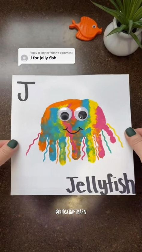 Jellyfish Handprint, J Is For Jellyfish, Baby Play Activities, Toddler Arts And Crafts, Baby Learning Activities, Daycare Activities, Daycare Crafts, Toddler Art, Classroom Crafts