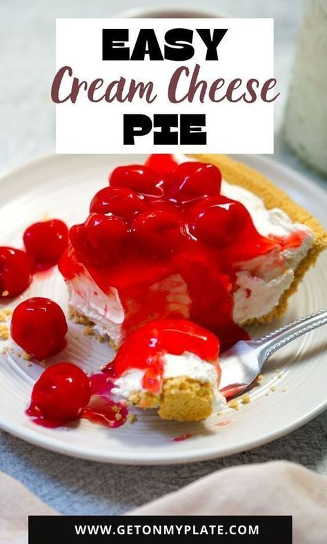 This Cream Cheese Pie is so delicious and super easy to make! Made without condensed milk, this pie is light, fluffy and beautiful to boot! It requires no baking and is perfect for a quick, easy dessert and always crowd-pleasing at a potluck! No Bake Cream Cheese Pie, Easy Cream Cheese Pie, Winter Salad Recipes, Pies Recipes, Cream Cheese Pie, Make Cream Cheese, Cheese Pie, Make Ahead Desserts, Cheese Pies