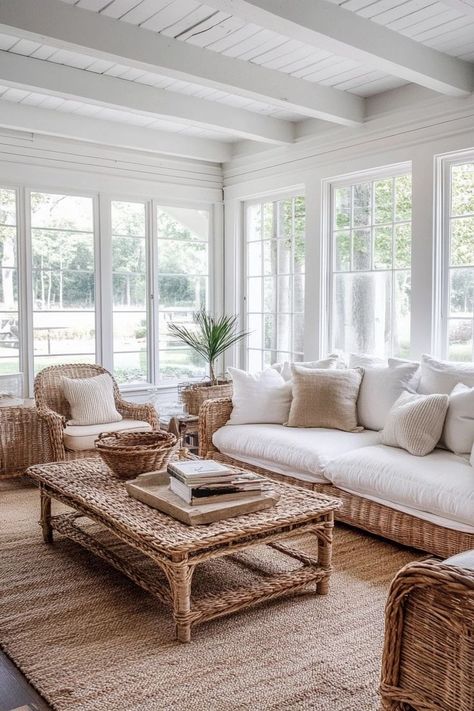 "🌊🏖️ Enjoy a serene coastal escape in the Hamptons, USA! Discover charming beaches, luxurious homes, and stunning ocean views. 🏝️🌅 #HamptonsGetaway #CoastalEscape #BeachVibes" Shore House Living Room, White Beach House Interiors, Sophisticated Coastal, Classic Coastal, French Beach House, Beach Cottage Living Room, Hamptons House Interior, Coastal Family Rooms, French Coastal