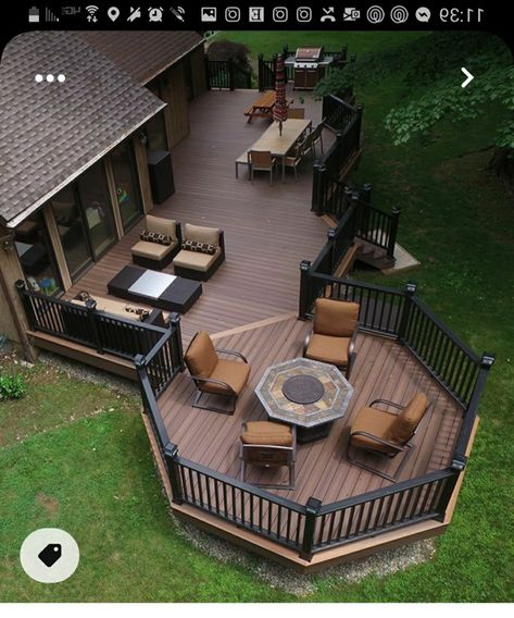 Dream Decks And Patios, Deck Design Ideas Layout, Deck Off Back Of House, Decks Designs, Back Deck Designs, Two Level Deck, Big Deck, Asma Kat, Terrasse Design