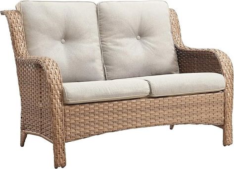 Amazon.com: Belord Outdoor Loveseat Small Patio Furniture 2 Seater Sofa Brown Wicker Couch Rattan Settee for Single-family House : Everything Else Outdoor Loveseat Sofa, Wicker Settee, Deck Loveseat, White Rattan Colonial Set Sofa, Outdoor Wicker Loveseat, Small Patio Furniture, Patio Couch, Wicker Couch, Wicker Loveseat