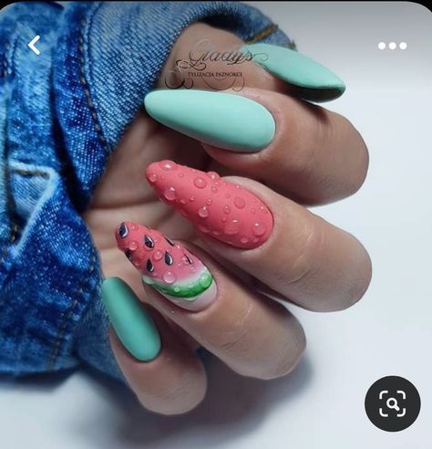 Fun Summer Nails 2024 Almond, Nails Summer 2024 Almond, Food Nails, Fruit Nail Art, Watermelon Nails, Vibrant Nails, Nails Spring, Trendy Nail Art, Trendy Designs