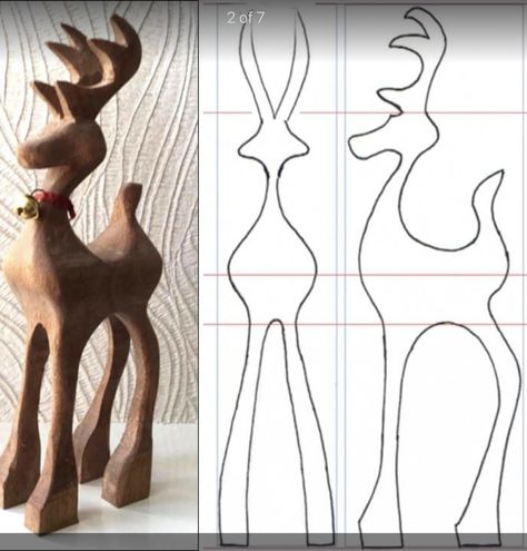 Bandsaw Reindeer Pattern, Band Saw Projects, Whittling Patterns, Reindeer Sculpture, Tre Kunst, Woodworking Plans Patterns, Reindeer Figure, Christmas Diy Wood, Wood Craft Patterns