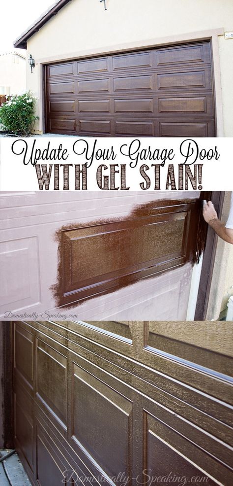 Update Your Garage Door with Gel Stain, Create a Faux Wood Look @Domestically Speaking Garage Door Update, Diy Curb Appeal, Architecture Renovation, Garage Door Makeover, Diy Garage Door, Casa Exterior, Dry Creek, Gel Stain, Garage House