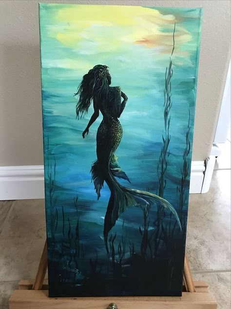 Mermaid Paintings Acrylic, Mermaid Paintings, Anime Diy, Mermaid Painting, Canvas For Beginners, Easy Canvas Painting, Canvas Painting Ideas, Cloud Painting, Beginner Painting