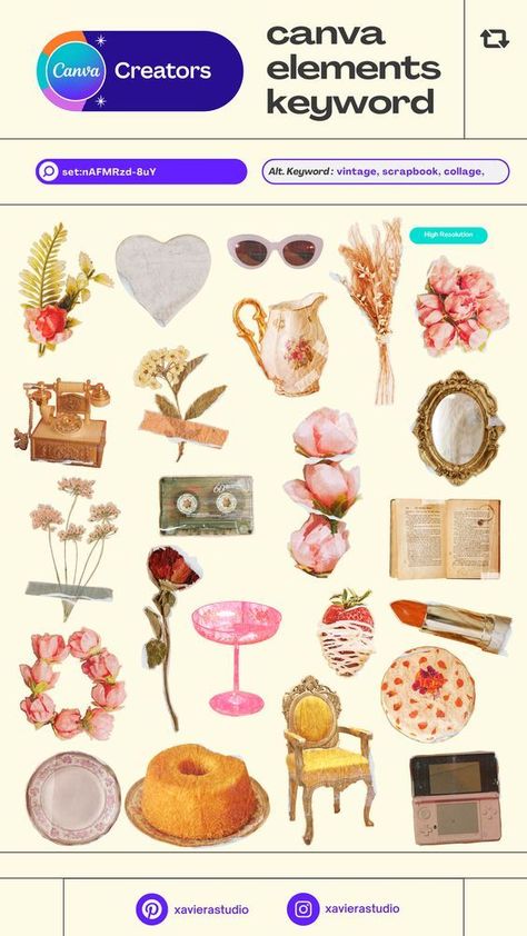 Canva element keyword vintage feminine romant Canva History Elements, Canva Digital Scrapbook, Canva Collage Elements, Elemen Canva Vintage, Canva Vintage Elements, Coquette Canva Element, Canva Elements Keyword Vintage, Canva Scrapbook Elements, Scrapbook Templates Canva