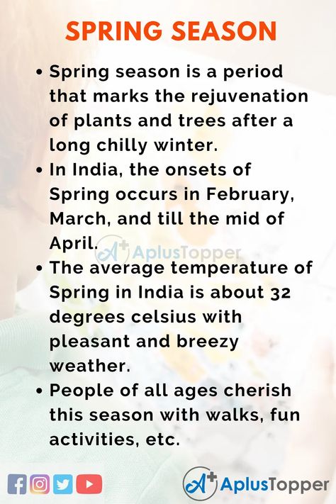 #10LinesonSpringSeason#AplusTopper Spring Season In India, Spring Meaning, Classroom Quotes, Grammar Activities, Paragraph Writing, Kids Set, Real Beauty, Creative Thinking, A Plus