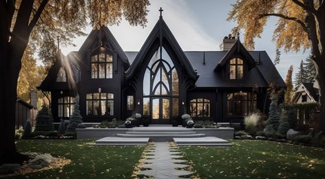 Modern Gothic House, Gothic House Plans, Gothic House Exterior, Gothic Modern House, Modern Gothic Home, Dark Modern House, Gothic Style Home, Gothic Manor, Gothic Homes