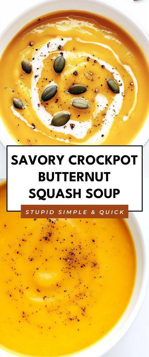 Image for Savory Crockpot Butternut Squash Soup Butternut Squash In Crockpot, Squash Crockpot Recipes, Butternut Squash Crockpot Recipes, Butternut Squash Crockpot, Squash Crockpot, Crockpot Butternut Squash Soup, Pumpkin Butternut Squash Soup, Crockpot Butternut Squash, Butternut Squash Soup Crockpot