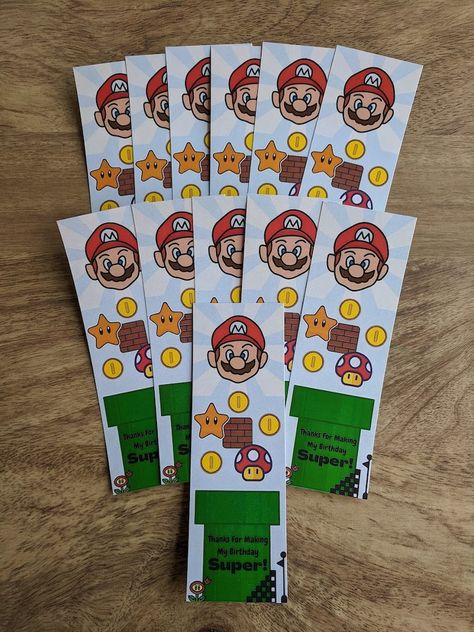 Personalised SUPER MARIO Kids Birthday Eco Party Favours Pixel Video Gaming X12 Bookmarks Thank You Gift - Etsy Canada Super Mario Bookmark, Mario Bookmark, Pixel Video, Super Mario Birthday, Birthday Thanks, Mario Birthday, Video Gaming, Colour Print, Friendly Plastic