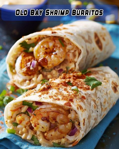 Natashaskitchen com | Old Bay Shrimp Burritos | Facebook Old Bay Shrimp Burritos, Shrimp Burrito Recipe, Shrimp Burritos, Fish Burrito, Shrimp Burrito, Zucchini Corn Fritters, Air Fryer Recipes For Beginners, Old Bay Shrimp, Mexican Night