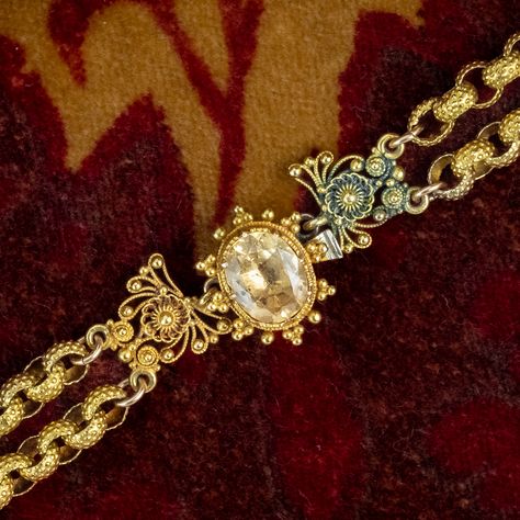 New in!💛 An exquisite antique Georgian necklace featuring nineteen bright oval cut yellow topaz that graduate in size along the bottom, from 0.80 – 2.5ct in the centre (approx. 26ct total). It’s a magnificent Georgian necklace, beautifully preserved from the early 19th Century with stunning workmanship and a radiant line of gems across the bottom. Get 15% off when you sign up for our newsletter! Interest-free finance options are available through Klarna! Get the jewellery of your dreams... Georgian Necklace, Edwardian Engagement Ring, Topaz Necklace, Box Clasp, Yellow Light, Memento Mori, Antique Jewellery, Golden Yellow, Oval Cut