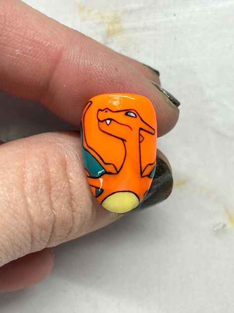 Charizard Nails, Charmander Nails, Charmander Nail Art, Pokemon Nails Art, Pokemon Gel Nails, Pikachu Nails Nailart, Togepi Nails, Fall Gel Nails, Gel Nails