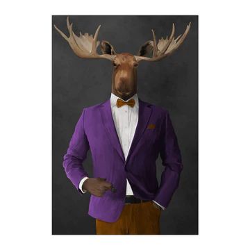 Moose Smoking Cigar Wall Art - Purple and Orange Suit Whiskey Wall, Martini Wall Art, Moose Wall Art, Hunting Lodge Decor, Drinking Whiskey, Whiskey Lounge, Bourbon Room, Whiskey Room, Beer Wall