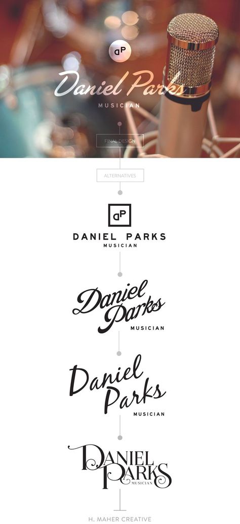 Retro masculine identity & logo design for Daniel Parks, Musician // by H. Maher Creative Masculine Branding, Musician Logo, Logo Candy, Dm Logo, Brand Style Board, Music Cards, Logo Board, Logo Development, Logo Music