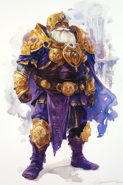 Lurdin is an old Gnome cleric of the Knowledge domain. Grumpy, and curmudgeonly, most find him irritating, but he has a knack for finding hope in the most dim corners of the world. Standing mere feet tall, his small but welcome presence emanates warmth and wisdom. Adorned in intricately gold gilded purple plate armor that tell tales of divine deeds, Lurdin sports a bright helm with a gemstone in t... Character Showcase, Cleric Dnd, Gnome Dnd, Purple Plates, Plate Armor, D D Character Ideas, Finding Hope, Dungeons And Dragons Characters, Dnd Art