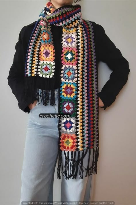 Crochet Womens Scarf, Trendy Scarf, Granny Square Scarf, Scarf Designs, Scarf Ideas, شال كروشيه, Crocheted Scarf, Crochet Scarf Pattern Free, Mode Crochet