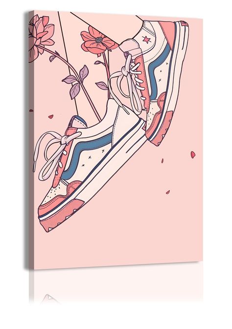 PRICES MAY VARY. Girly Sneaker Wall Art:This girly pink shoe wall art adopts a simple and fashionable style. The illustration style features hand-painted lines and colors, combining cool with sports fitness and flowers, bringing a warm and elegant artistic atmosphere to your room wall space. Girly Pink Sneaker Decor Size:Teen girls shoebox artwork is 12x16 inch （30x40cm) Cute Shoe Wall Art High-quality materials: Our pink Preppy wall deocr artwork is made of high-quality canvas, the canvas poste Pink Flower Canvas Painting, Art Adopts, Gym Painting, Painting Canvas Shoes, Sneaker Decor, Girly Sneakers, Sneaker Wall, Christmas Preppy, Shoe Wall Art