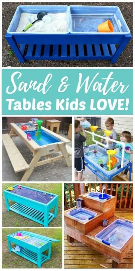 DIY Sand & Water Tables! Every backyard should have at least one outdoor sensory play area for kids. A sand and water table is a great space for kids to have fun while staying cool in the backyard. | #SensoryPlay #BackyardFun #BackyardDIY #OutdoorPlay Diy Outdoor Play, Free Jewelry Making Projects, Backyard Kids, Play Area Backyard, Diy Wainscoting, Diy Bench Outdoor, Backyard Kids Play Area, Space For Kids, Diy Blanket Ladder