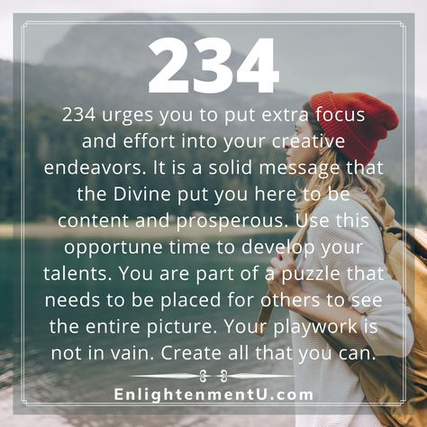 Did you know that when the angel number 234 keeps appearing to you, your guardian angels are sending you a message that they are right there with you? These angel numbers don’t just appear for no reason, and you don’t see them all the time because they just happen to be there. The next time you see the angel number 234 out of the blue with increasing frequency, pause for a moment and remind yourself to focus on your creative endeavors. Angel Number 234 Meaning, 231 Angel Number, 234 Angel Number Meaning, 234 Meaning, 234 Angel Number, Angle Numbers, Angel Number 222, Numerology Life Path, Angel Number Meanings