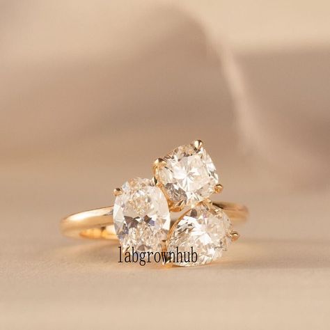 Three Stone Diamond, Cluster Engagement Ring, Colorless Diamond, Sterling Silver Engagement Rings, Three Stone Engagement Rings, Three Stone Rings, Yellow Gold Ring, Moissanite Ring, Moissanite Rings