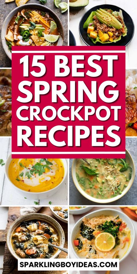 Welcome the season with our cheap easy spring crockpot recipes! Discover easy healthy recipes like fresh vegetarian spring recipes, crockpot chicken dinners, and vibrant spring vegetable stews. Perfect for busy days, these spring dinner recipes offer the freshness of spring greens and flavors in easy one-pot meals. From Easter dinner to everyday dining, enjoy the simplicity of slow cooker spring soups, risottos, and spring desserts. Dive into our collection for the best spring crockpot meals. Spring Crockpot Meals, Spring Crockpot Recipes, Healthy Slow Cooker Meals, Spring Dinner Recipes, Crockpot Meal Prep, Crockpot Chicken Dinners, Meals For Family, Spring Soups, Spring Recipes Dinner