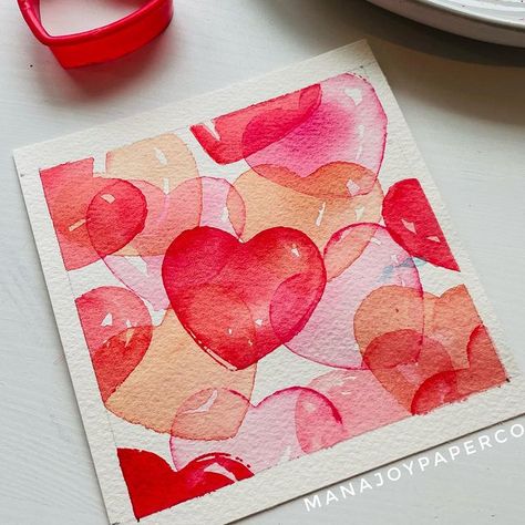 Here is the Tutorial for the juicy hearts! 水彩でジューシーなハートを描きました！ Step 1: Dip the cookie cutter in the paint or use your brush to spread the… | Instagram Love Paintings Easy, Valentine Painting Ideas, Heart Painting Ideas, February Watercolor, Cool Simple Paintings, Heart Watercolor Painting, Watercolour Hearts, Valentines Instagram, Simple Watercolor Painting