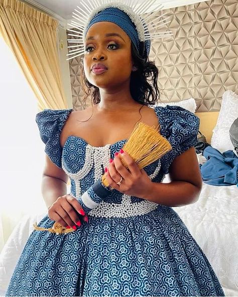 SHWESHWE TRADITIONAL WEDDING DRESSES African Dresses Wedding, Setswana Traditional Dresses, Shweshwe Dresses Patterns, Tswana Traditional Dresses, Shweshwe Wedding Dresses, Xhosa Attire, South African Traditional Dresses, Dress Coats, African Traditional Wear