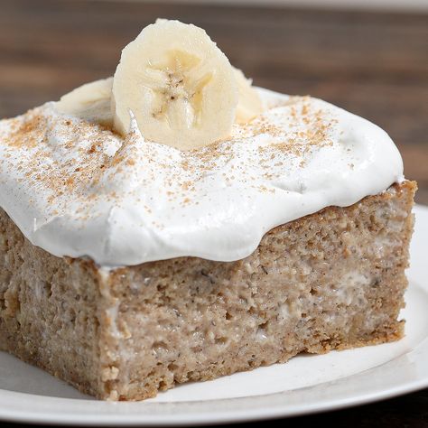 Banana Tres Leches Cake Banana Tres Leches, Evaporated Coconut Milk, Dairy Free Whipped Topping, Condensed Coconut Milk, Leches Cake, Banana Cake Recipe, Delicious Deserts, Tres Leches Cake, Desserts For A Crowd