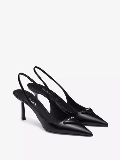 PRADA - Logo-plaque slingback heeled leather pumps | Selfridges.com Prada Pumps, Prada Logo, Slingback Heel, Leather Pumps, Prada, Pumps, Heels, ? Logo, Leather