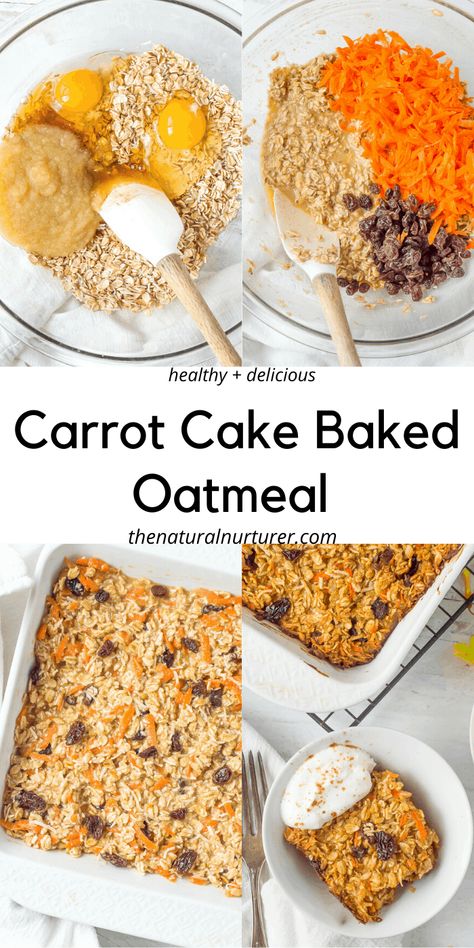 Healthy, easy & delicious, this Carrot Cake Baked Oatmeal is a great dish to add to your breakfast rotation! Naturally sweetened & easily gluten free or vegan. #veggieloaded #healthybreakfastrecipe #bakedoatmeal #thenaturalnurturer #carrotrecipe Healthy Carrot Cake Baked Oatmeal, Carrot Egg Breakfast Bake, Carrot Baked Oatmeal, Breakfast Carrots, Carrot Cake Oatmeal Bake, Breakfast Rotation, Carrot Cake Baked Oats, All Natural Recipes, Carrot Cake Baked Oatmeal