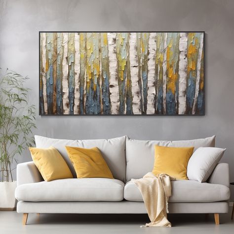 This is a uniquely creative abstract birch tree palette knife painting, showcasing the distinctive texture of white trunks and creating a picturesque forest scene. This artwork adopts a modern minimalist style, combined with the exquisite technique of palette knife painting, making each stroke full of personality and vitality.  Whether hung as a large canvas art piece in the living room or office, or given as a housewarming gift to friends and family, this original hand-painted decoration will a Birch Tree Paintings, Birch Tree Painting Acrylic, Canvas Art Creative, Palet Knife Painting, 3d Oil Painting, Villa Decor, Minimalist Canvas Art, Birch Tree Art, Uniquely Creative