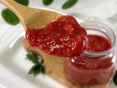 Strawberry Rhubarb Chia Refrigerator Jam | Sugar-Free | AmieSue.com Sugar Free Rhubarb Jam, Sugar Free Rhubarb Recipes, Low Sugar Strawberry Rhubarb Jam, Rhubarb Chia Jam, Low Sugar Strawberry Jam Recipe, Sugar Free Jam Recipes, Easy Rhubarb Recipes, Sugar Free Strawberry Jam, Honey Oat Bread