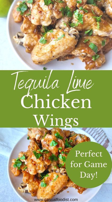 These oven baked tequila lime chicken wings are crispy, flavorful and are a favorite at any party. Discover the best recipe for tequila lime chicken wings. | tequila lime chicken wing recipe | best chicken wing recipe | crispy chicken wing recipe | easy wings recipe | best wings recipe | party food ideas | party appetizer ideas | football party food | Super Bowl food | Super Bowl recipe | Chicken Wings Flavors, Easy Wings Recipe, Tequila Lime Wings, Tequila Lime Chicken Wings, Brine For Chicken Wings Recipe, Greek Yogurt Marinated Chicken, Lime Chicken Wings, Baked Bbq Chicken Wings, Wings At Home