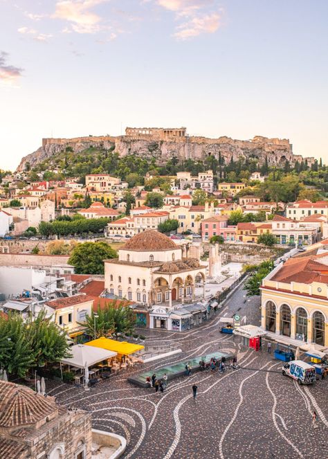 Enjoy the lively square of Monastiraki Athens Itinerary, Greece With Kids, Athens Travel, Open Air Cinema, Cruise Trip, Best Rooftop Bars, Picture Places, Greek Culture, Mediterranean Cruise