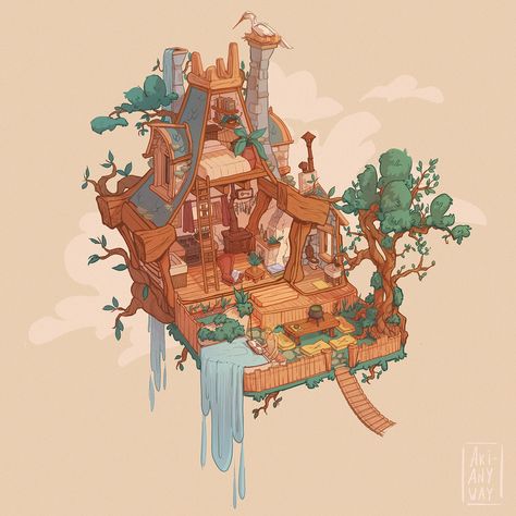 Buildings Drawings, House For Dolls, Dolls Art, Isometric Art, Isometric Illustration, Arte Fantasy, Cute Little Drawings, Dreamy Art, Environment Concept Art