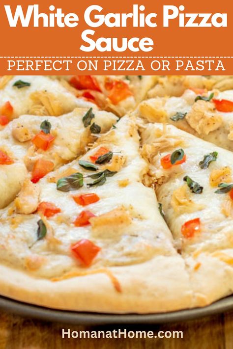 White Garlic Pizza Sauce, Garlic Pizza Sauce, Garlic White Sauce, White Garlic Sauce, Garlic Sauce For Chicken, Red Pizza, White Pizza Sauce, Garlic Pizza, Wheat Pizza Dough