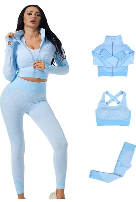 【Gym Set】: Not See Through, Flattering, Slim fit, thickness, breathable, comfortable, gym essential exercise suit , The seamless outfit suit for versatile activities like yoga, jogging, running, biking, boxing, bowling, tennis, walking, fitness classes, gym workout. 【Breathable】: 90% Nylon/10% Spandex. Soft, breathable, no pilling,this fabric is professional for sportwear, can meet the basic needs of exercises,perfectly to your body, giving you a streamlined look Gym Tracksuit, Workout Joggers, Yoga Sportswear, Yoga Workout Clothes, Sportswear Leggings, Outfit Yoga, Set Outfits, Legging Sport, Women Long Sleeve Dress