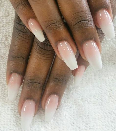 French Faded Nails, Ombre French Tips With Glitter, Ombré French Coffin, Trendy Nails French Tip Ombre, Medium Coffin Shape Nails Ombre, Cute Gradient Nails, Faded White Tip Nails, Natural Ombre Nails Coffin, Ombre Nails On Brown Skin