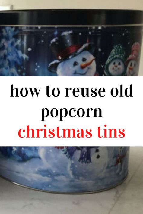 Reuse your old empty Christmas tins into a cheap and easy indoor planter DIY. turn up the curb appeal with these diy flower pots or planters. Place them on your porches, patios or place them indoors. #homedecor #cheap #diy #planters Old Popcorn Tins Ideas, Christmas Popcorn Tin Can Crafts Ideas, Repurposed Crock Pot, Popcorn Tin Repurpose Diy, Parents Photoshoot, Christmas Popcorn Tins, Diy Toothbrush Holder, Repurposed Home Decor, Cheap Planters