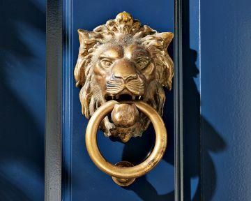 Decor/Accessories - Williams-Sonoma Home | Lion Door Knocker - lion, door, knocker Lion Door Knocker, Door Knobs And Knockers, Brass Door Knocker, Gold Lion, Williams Sonoma Home, Blue Door, Door Knocker, Brass Door, Door Furniture