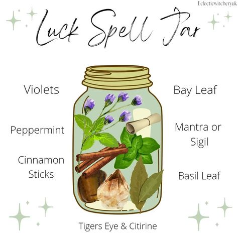 Witch Balls Protection Diy, Herbs For Luck, Good Luck Spell Jar, Luck Spell Jar, Money Spells Magic, Luck Spell, Happiness Spell, Wicca Recipes, Candle Magic Spells