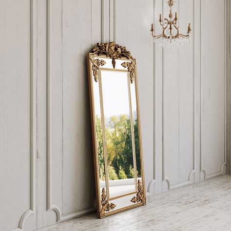 Manoir Mirror Giveaway Gold Floor Mirror, Full Length Mirror In Bedroom, Parisian Interior Design, Beauty Rooms, Gold Floor, Leaning Mirror, Simple Linen, Parisian Interior, French Mirror