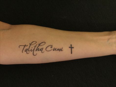 Talitha Cumi Tattoo- Little girl, arise! Mark 5 #tattoo #talitha #cumi #scripture Talitha Cumi Tattoo, Talitha Koum Tattoo, Talitha Cumi, Tattoo Printable, Talitha Koum, Unique Christian Tattoos, Jesus Tattoos, 5 Tattoo, Mark 5